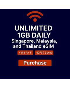 Holiday eSIM Singapore, Malaysia, and Thailand 8-Day Voice/Data eSIM (1GB Daily Unlimited + 20 mins and 10 SMS) 