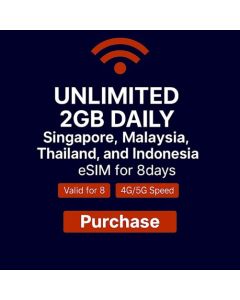 Order Thailand, Singapore, Malaysia & Indonesia 8-Day Voice/Data eSIM (2GB Daily Unlimited + 20 Minutes) 