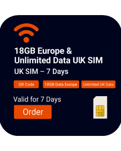 18GB Europe and Unlimited Data UK SIM 7 Days