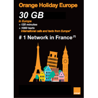ORANGE HOLIDAY EUROPE SIM CARD 30 GB DATA +120 VOICE MINUTES WORLDWIDE