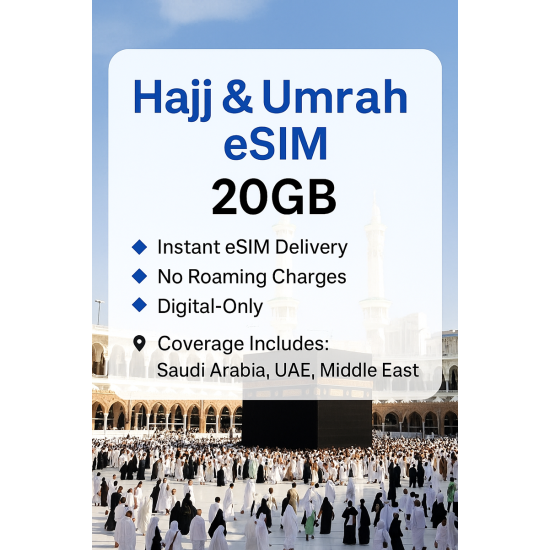 eSIM Hajj e Umrah – Dati globali da 20 GB | Ora £20 eSIM Hajj e Umrah – Dati globali da 20 GB | Ora £20