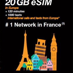 ORANGE eSIM EUROPE & UK - 20 GB DATA & 120 VOICE MINUTES WORLDWIDE 