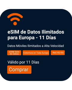 Activa la eSIM de Datos Ilimitados para Europa | Validez de 11 Días