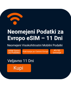 Aktivirajte Neomejeno Evropa eSIM | Veljavnost 11 Dni