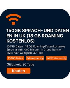 150GB SPRACH- UND DATEN EN IN UK (18 GB ROAMING KOSTENLOS)