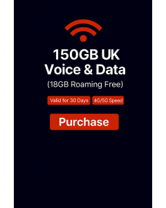 150GB UK VOICE & DATA (18GB ROAMING FREE)