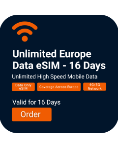 Install Unlimited Europe Data eSIM | £43 | 16 Day Validity