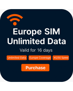 16 Days Unlimited data SIM for Europe