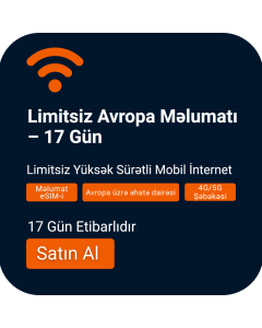 Limitsiz Avropa Data eSIM-ini aktivləşdirin | 17 Gün etibarlılıq