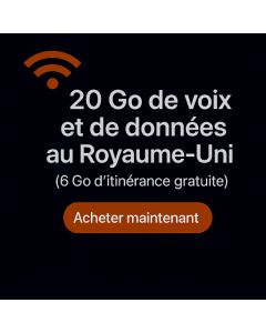 20 Go de voix et de données au Royaume-Uni (6 Go d'itinérance gratuite)
