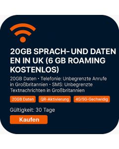 20GB SPRACH- UND DATEN EN IN UK (6 GB ROAMING KOSTENLOS)
