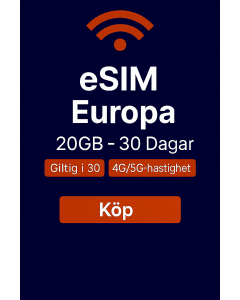 eSIM Europa 20 GB – 30 dagar