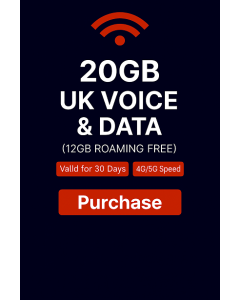 20GB UK VOICE & DATA (6GB ROAMING FREE)