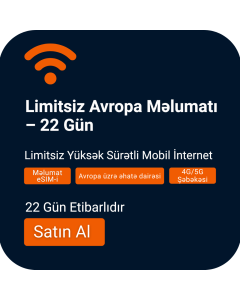 Limitsiz Avropa Data eSIM-ini aktivləşdirin | 22 Gün etibarlılıq