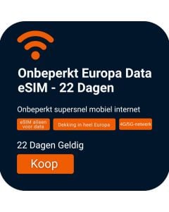 Installeer 22 Dagen Unlimited Europe Data eSIM voor 40+ Landen