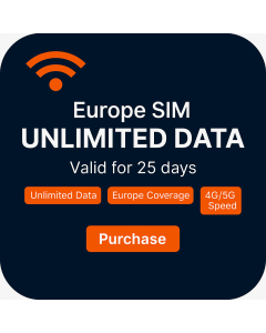 25 Days Unlimited data SIM for Europe