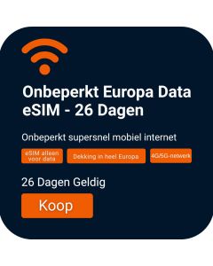 Installeer 26 Dagen Unlimited Europe Data eSIM voor 40+ Landen