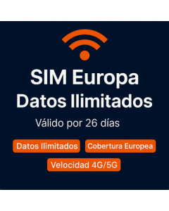 Datos ilimitados en Europa – 26 días (eSIM)
