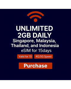 Holiday eSIM Singapore, Malaysia, Thailand, and Indonesia 15-Day Voice/Data eSIM (2GB Daily Unlimited + 20 mins and 10 SMS) 