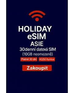 NEOMEZENÁ ASIE 30 DENNÍ DATOVÁ eSIM 10GB VYSOKORYCHLOSTNÍ DATA