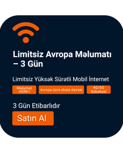 Limitsiz Avropa Data eSIM-ini aktivləşdirin | 3 Gün etibarlılıq