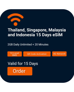 Activate Voice & Data eSIM/SIM Card Thailand, Indonesia, Singapore or Malaysia | 15-Days | 2GB Daily  | 20 Minutes Voice Calls