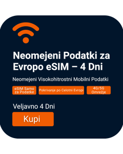 Aktivirajte Neomejeno Evropa eSIM | Veljavnost 4 Dni