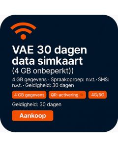 VAE 30 dagen data simkaart (4 GB onbeperkt)