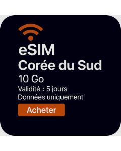 eSIM Données Haut Débit Corée du Sud – 10 Go Illimités
