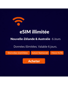 6 jours d'accès illimité à Internet en Nouvelle-Zélande et en Australie avec une eSIM