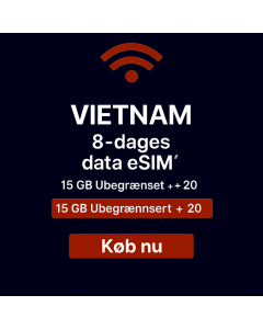 Vietnam 8-dages stemme / data eSIM (15 GB ubegrænset + 20 minutter)