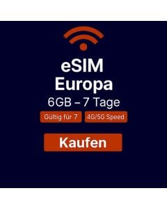 Travelers Weekend eSIM Europe 6GB (nur Daten) Gültig für 7 Tage