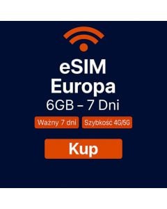 Travelers Weekend eSIM Europe 6GB (tylko dane) Ważne przez 7 dni
