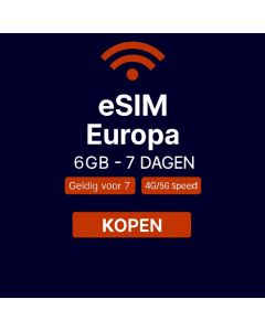 Travelers Weekend eSIM Europe 6GB (alleen gegevens) Geldig voor 7 dagen