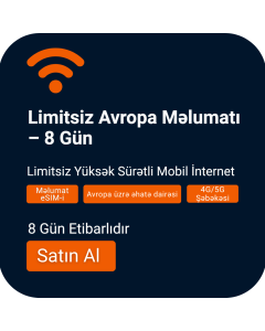 Limitsiz Avropa Data eSIM-ini aktivləşdirin | 8 Gün etibarlılıq