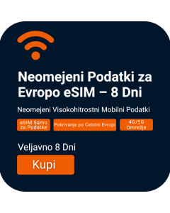 Aktivirajte Neomejeno Evropa eSIM | Veljavnost 8 Dni