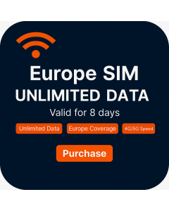 8 Days Unlimited data SIM for Europe