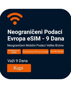  Aktivirajte Neograničene Evropske Podatke eSIM - 9 Dana