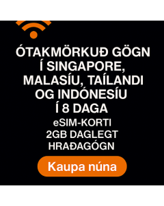 ÓTAKMÖRKUÐ GÖGN Í SINGAPORE, MALASÍU, TAÍLANDI OG INDÓNESÍU Í 8 DAGA, eSIM-KORTI 2GB DAGLEGT HRAÐAGÖGN