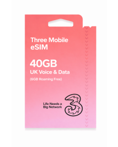 Three Mobile eSIM AIO10 - 40GB UK Voice & Data (6GB Roaming Free)