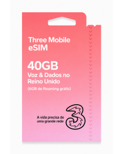eSIM AIO10 da Three Mobile - 40 GB de voz e dados no Reino Unido (6 GB de roaming gratuito)