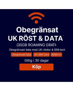 Three Mobile (AIO35) UK och Roaming SIM-kort - Obegränsade Samtal och SMS i Storbritannien