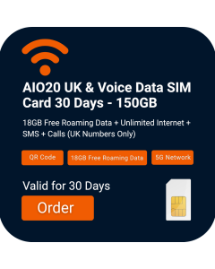 AIO20 UK Unlimited Voice/Data SIM Card 60GB