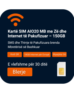 Porosit Three Mobile AIO20: 20 £, 150GB UK (18GB Të Dhëna Roaming Falas), 30 Ditë Të Dhëna & Zëri