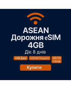 ASEAN: eSIM з інтернетом на 8 днів (4 ГБ безліміту)