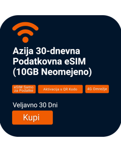 Aktivirajte 30-Dnevno eSIM/SIM Kartico Za Azijo (10GB Neomejeno)