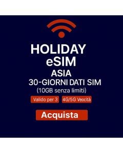 eSIM DATI ASIA ILLIMITATA PER 30 GIORNI 10 GB DI DATI AD ALTA VELOCITÀ