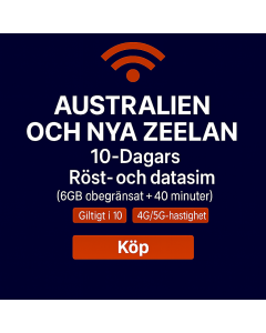 Australien och Nya Zeeland 10-dagars Voice/Data eSIM (6GB Obegränsat + 40 Minuter)