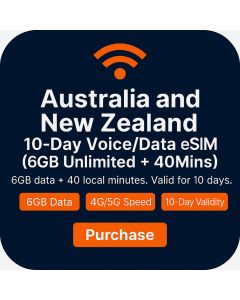 Australia and New Zealand 10-Day Voice Data SIM (6GB unlimited+ 40Mins)