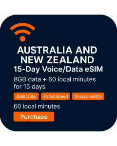 Australia and New Zealand 15-Day Voice/Data eSIM (8GB Unlimited + 60Mins)
